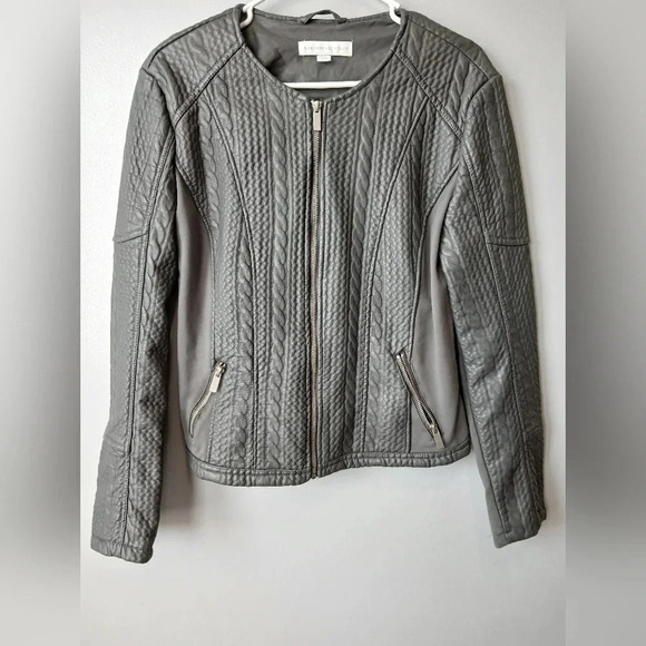 New York & Company Jackets & Blazers - New York & Company gray faux leather moto bikers jacket, women's size La…
